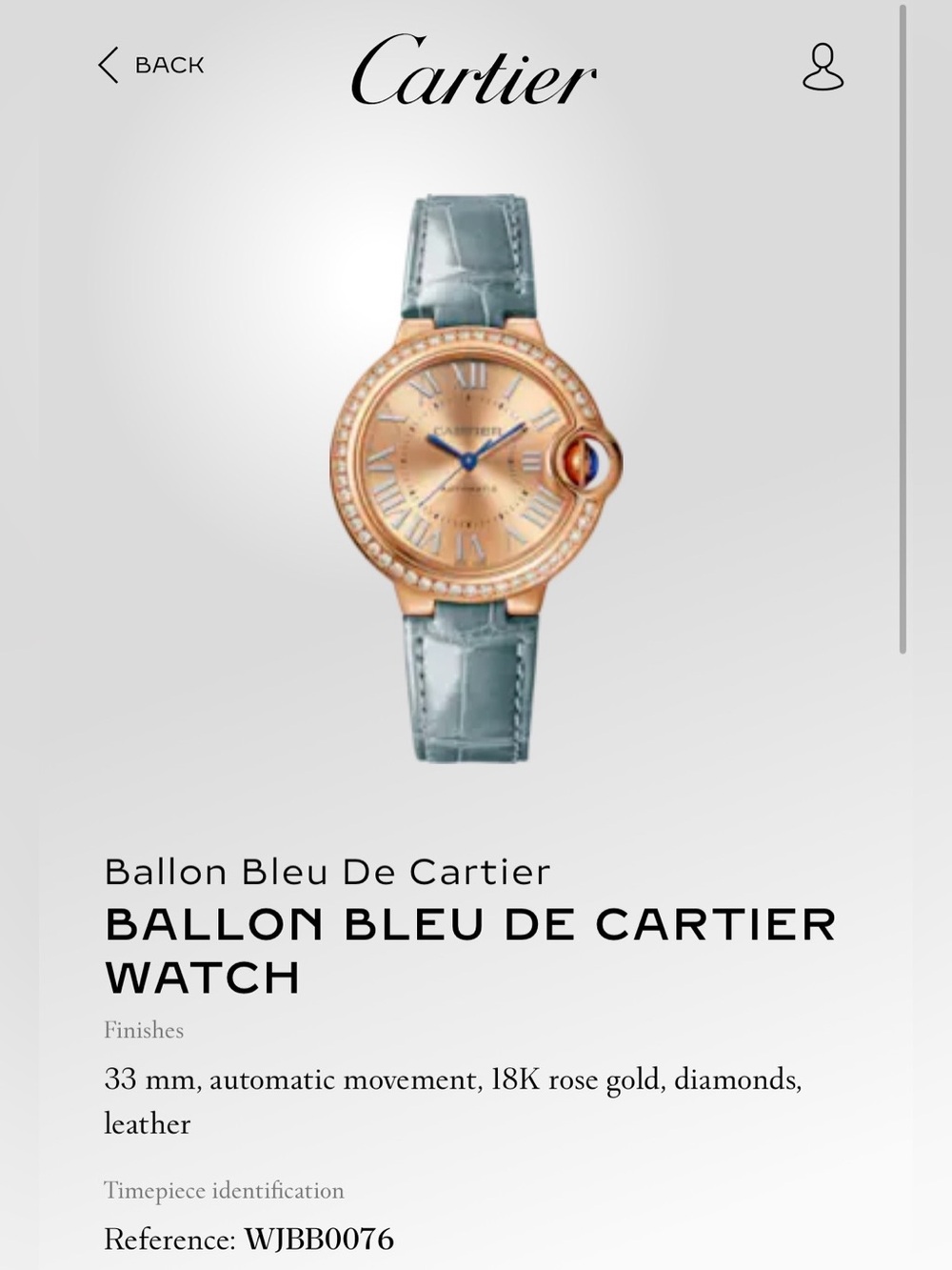 Ballon Bleu de Cartier rose gold watch 33mm with warranty